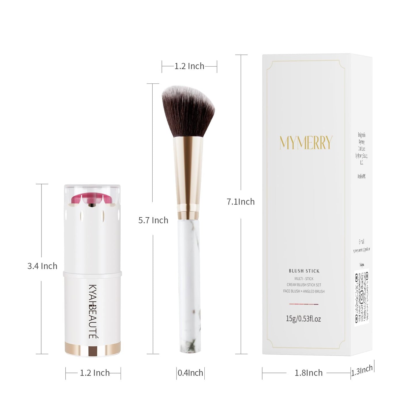 Blush Stick, Cream Blush for Cheeks and Lip Tint, Dewy Finish, Buildable & Blendable Color, Lightweight & Long-Lasting Formula| Rosemary-Mauve & Angled Blush Brush(0.53fl.oz)