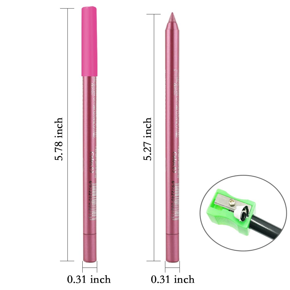 evpct Pink Glitter Eyeliner Pencils for Eyes, Pink Metallic Shimmer Eye Liner Pencil Makeup Waterproof Smudge Proof, Colored Gel Waterline Eyeliner Liquid, Face Eye Paint Stick Halloween Makeup 03