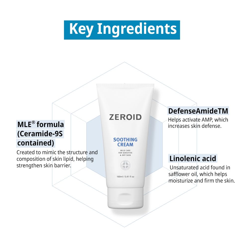 ZEROID | Soothing Cream | Face Moisturizer for Sensitive Skin | Face Cream for Skin Barrier Repair | Face Lotion for Soothing & Calming | Dermocosmetic Face Cream | Korean Skincare | 2.7 fl oz (80ml)