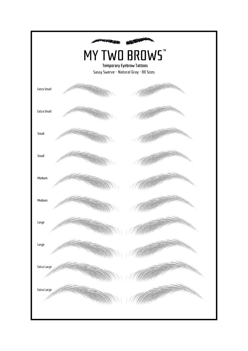 (10 pairs) Natural Gray Temporary Eyebrow Tattoo - Medium Size - Waterproof & Smudgeproof - Sassy Swerve Style Eyebrow Stickers - Sheet Lasts up to 30 Days - Won't Work on Existing Brows