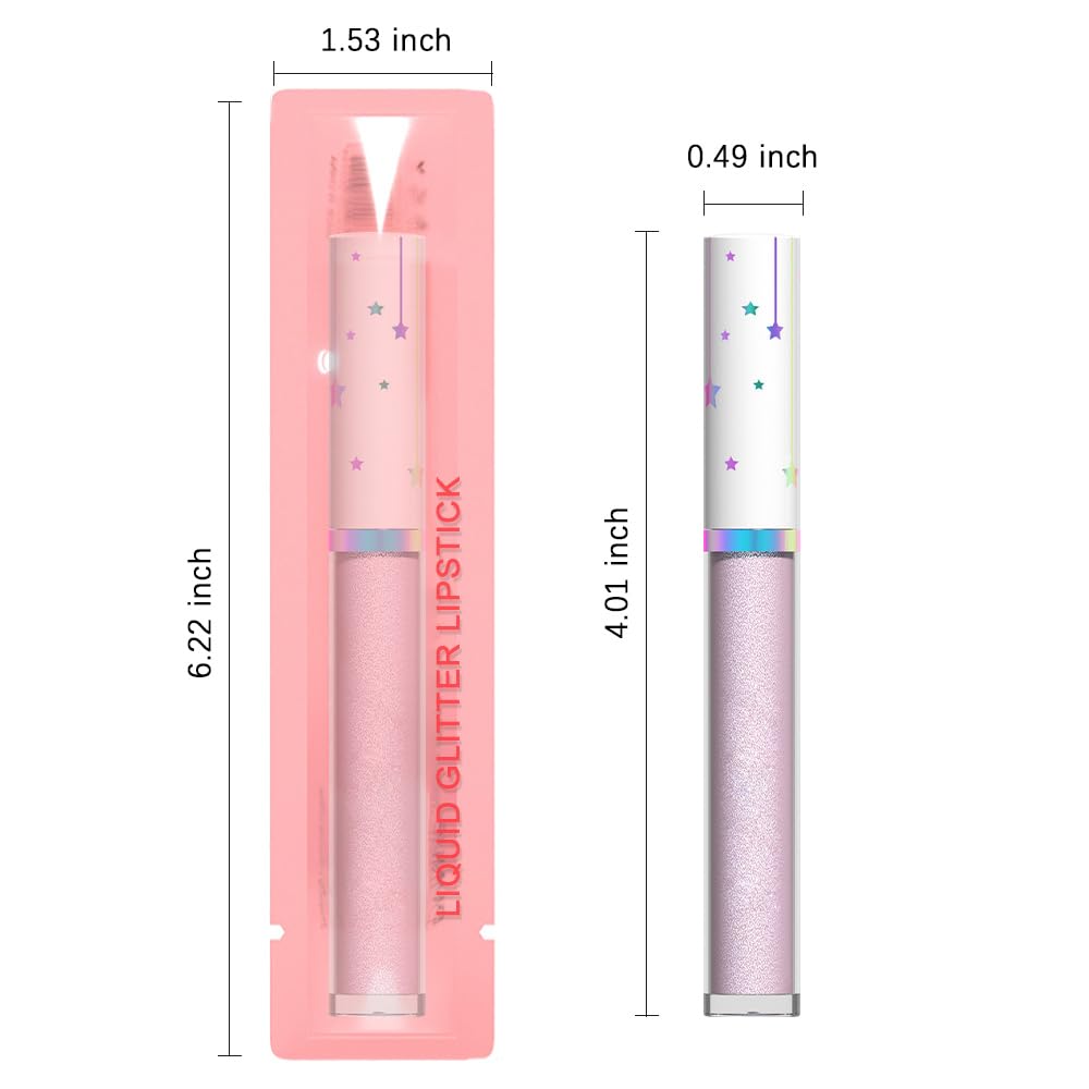 evpct 1Pcs Light Purple Glitter Metallic Lip Gloss Stain Lipstick for Women Long Lasting Waterproof 24, Light Voilet Purple Frosted Metallic Shimmer Chrome iridescent Liquid Lipstick Lip Gloss Makeup