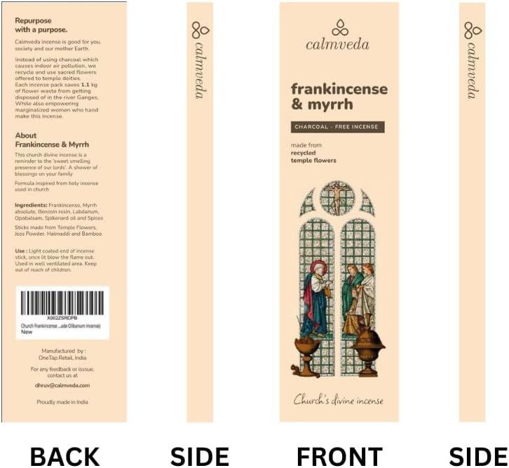 Church Frankincense and Myrrh Incense - (80 Sticks) Charcoal Free Incense, Made from upcycled Flowers | Used as Spiritual Healing Incense in Church (Handmade Olibanum Incense)