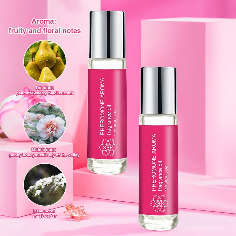 Pheromone Roll-On Perfume for Women, 10ml, Floral Fruity Fragrance, Top Notes Pear Strawberry Blackcurrant, Middle Notes Peony Honeysuckle Lily of the Valley, Base Notes Cedarwood,Elegant & Fresh