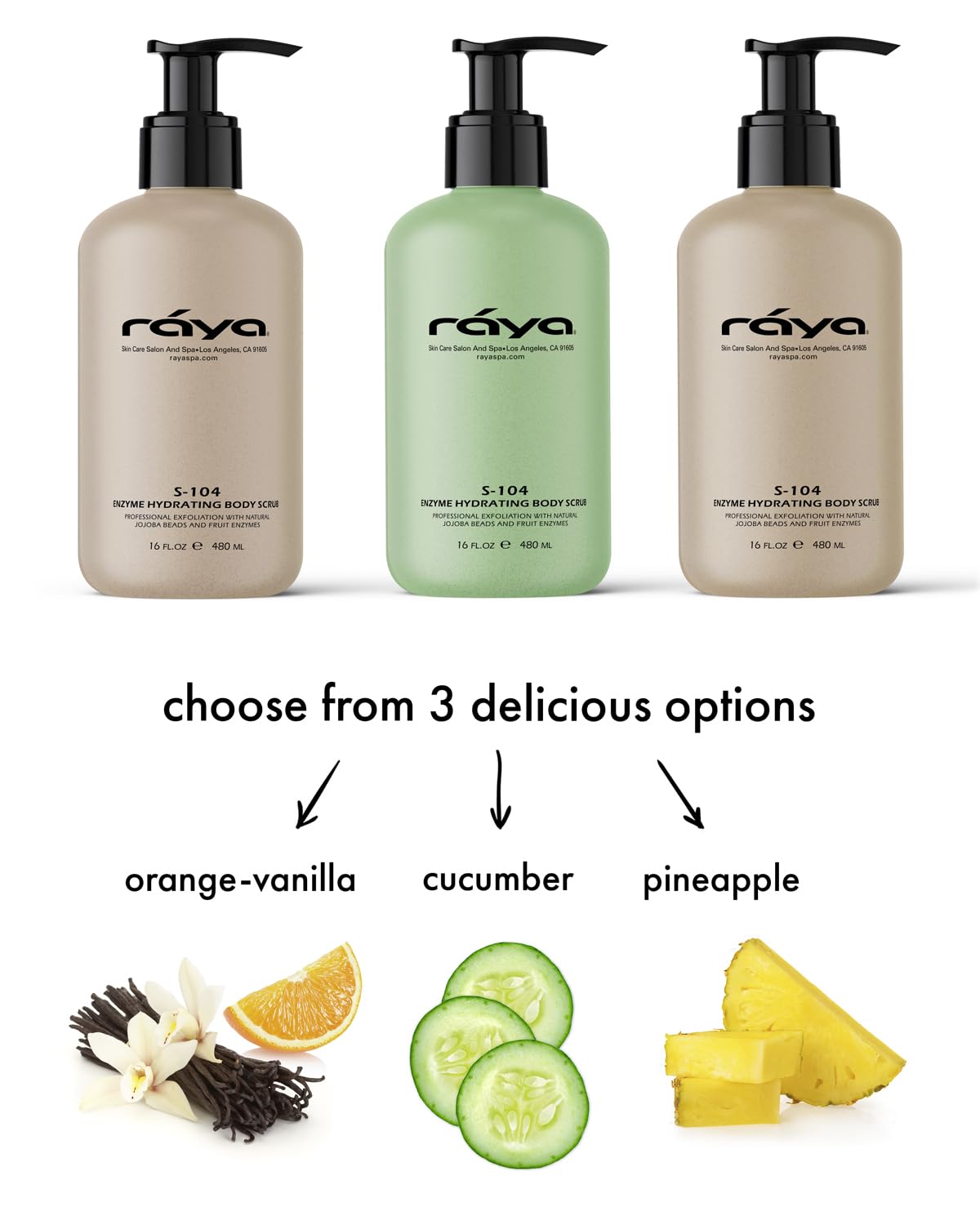 RAYA Enzyme Hydrating Body Scrub 16 oz Orange Vanilla Scent (S-104) | Gentle and Exfoliating Body Scrub | Made with Seaweed, Jojoba Beads, and Fruit Enzymes