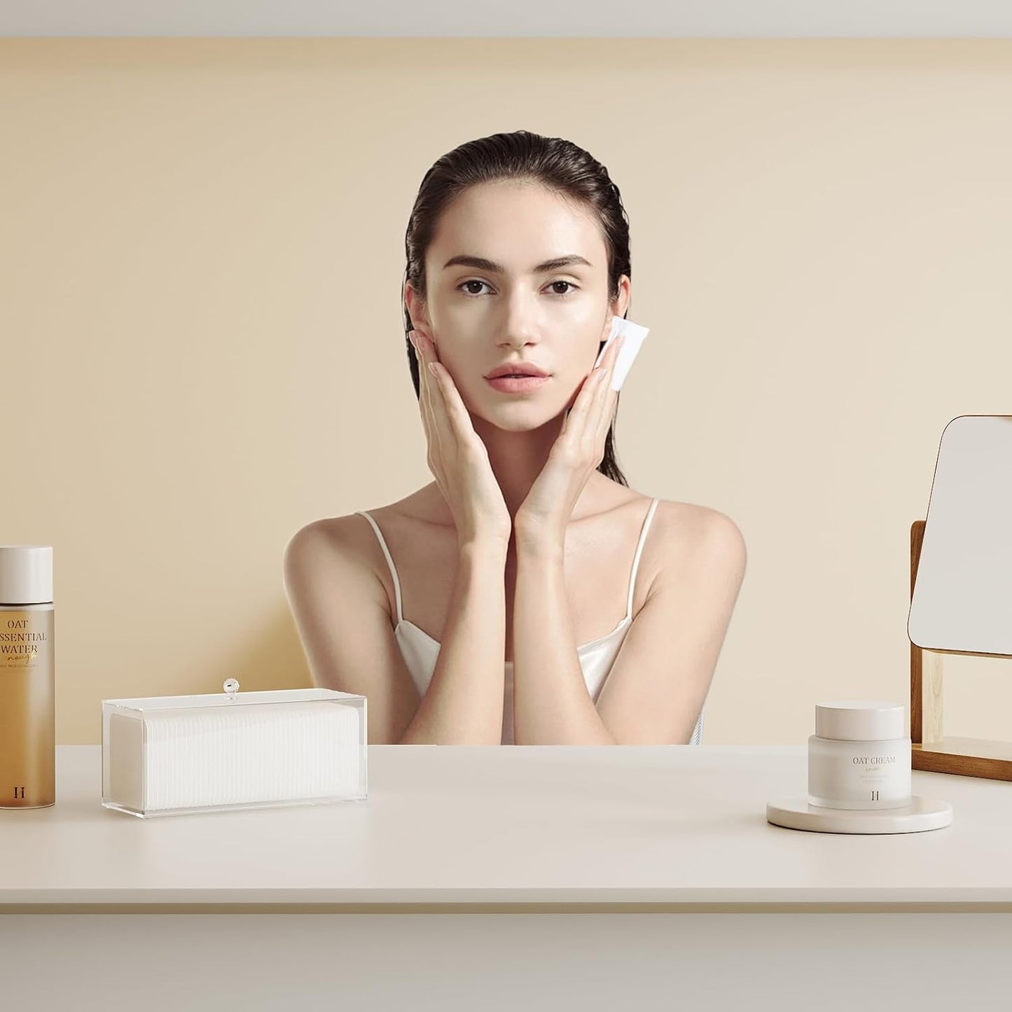 Acrylic Clean Pad Storage Box for Clean Skin Club - Cotton Holder, Square Organizer (Pads Not Included) - Horizontal With Lid