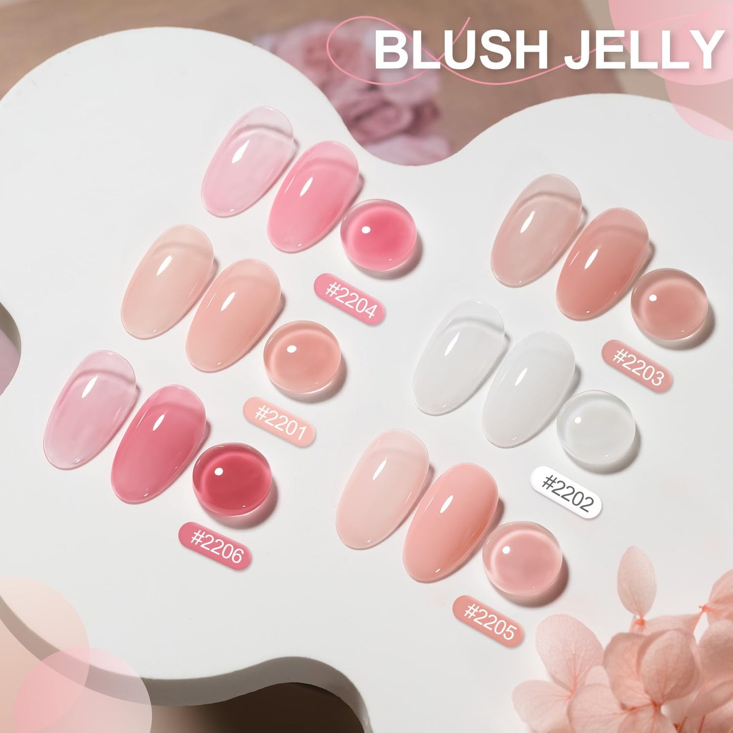 GAOY 6 Colors Rubber Base Gel Set, Jelly Builder Base Nail Gel Nude Sheer White Pink, 2-in-1 Soak Off Nail Strengthener, Blush Jelly