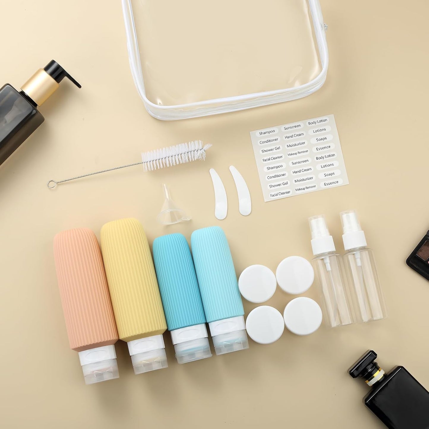 16 Pack Travel Bottles for Toiletries, Large 6oz Silicone Travel Containers jar for Toiletries, Leak Proof Refillable Liquid Shampoo And Conditioner Travel Essentials toiletry Bottles