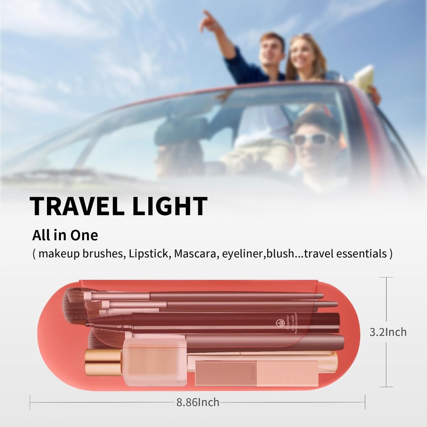 Silicone Makeup Brush Holder Travel Cosmetic Bag:Soft Portable Cosmetic Face Brushes Holder with Upgrade Anti-Fall Out Magnetic Closure, Large Travel Makeup Brush Case - Guava