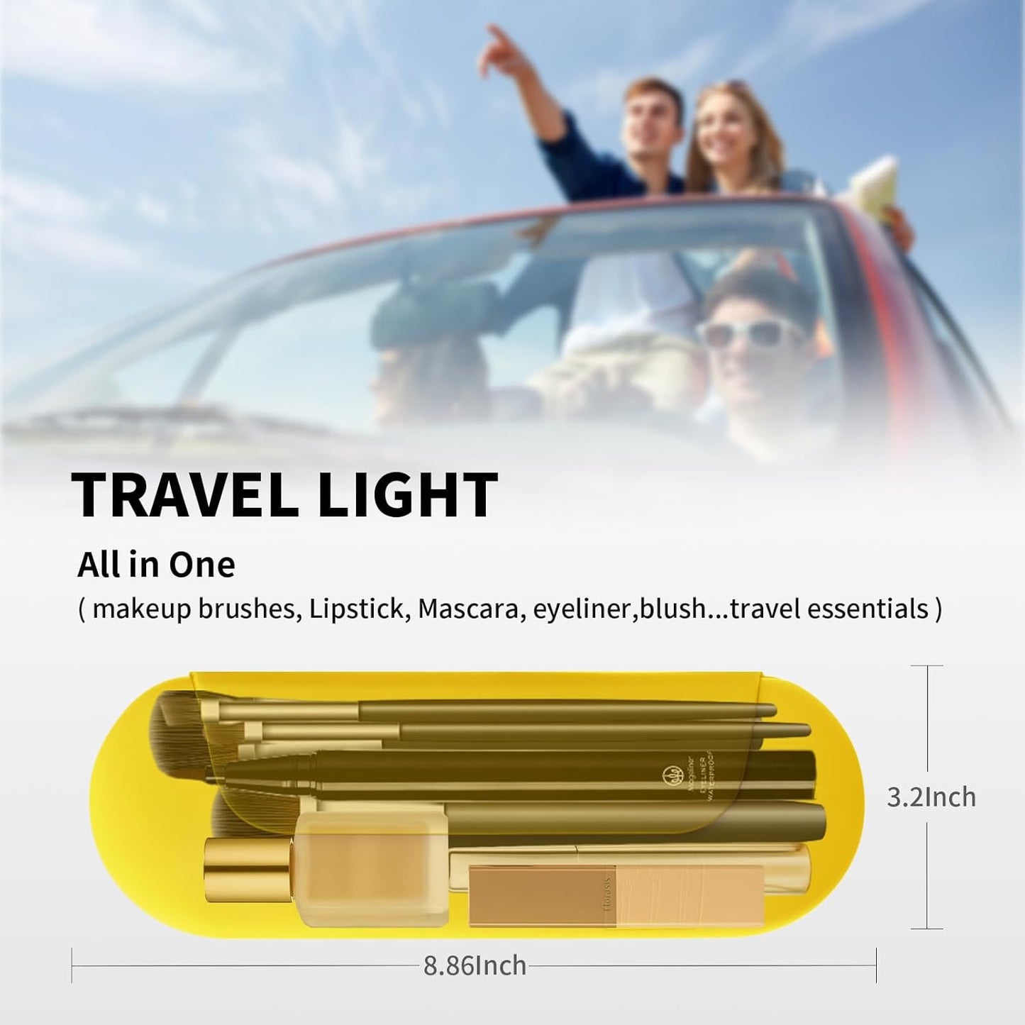 Silicone Makeup Brush Holder Travel Cosmetic Bag:Soft Portable Cosmetic Face Brushes Holder with Upgrade Anti-Fall Out Magnetic Closure, Large Travel Makeup Brush Case - Yellow