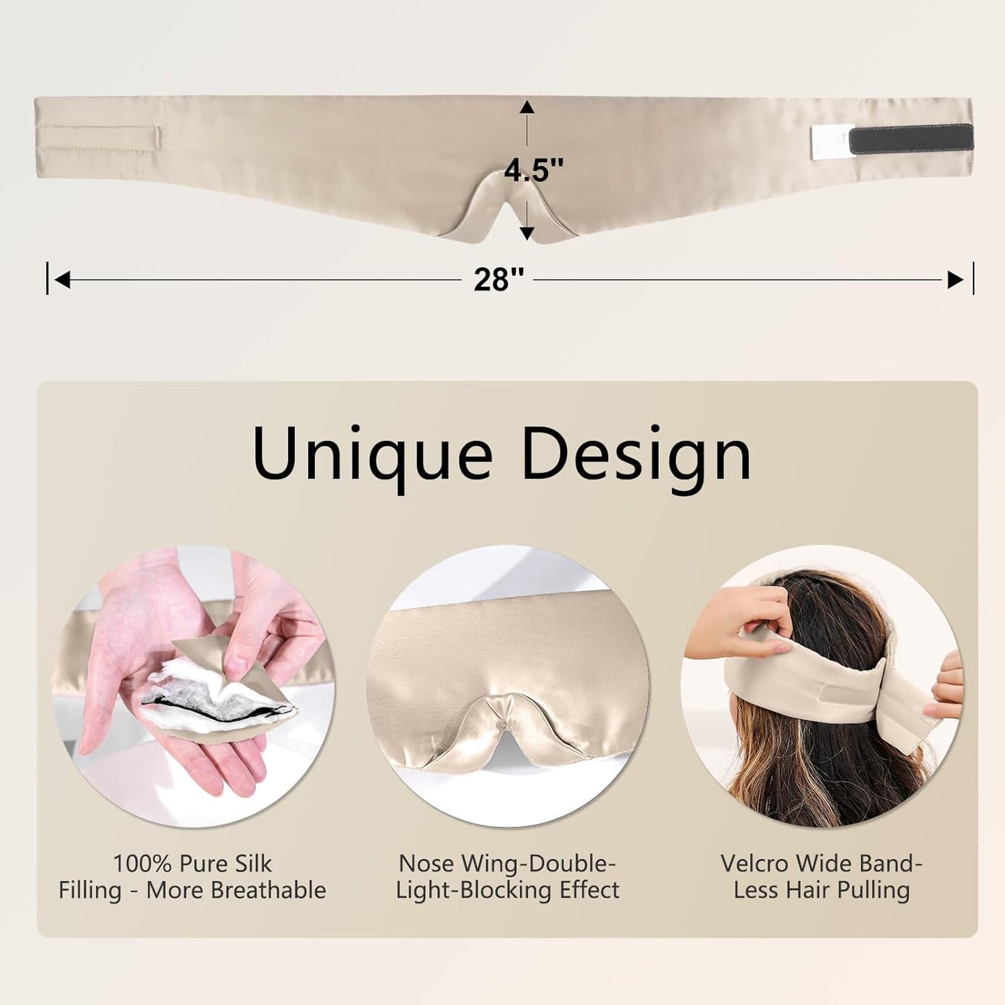 ZIMASILK 100% 22 Momme Mulberry Silk Sleep Mask - Full Silk Filled, Ultra-Soft & Breathable, Face-Hugging Blackout Eye Cover for Sleeping (Taupe)