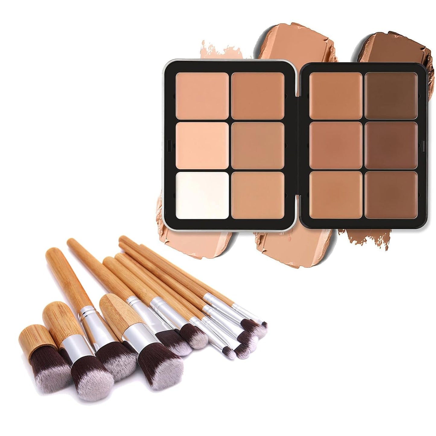 Makeup Cream Contour Palette with Makeup Brush, 12 Shades Full Cover Creamy Concealer and Highlighting Makeup Kit for Under Eye Dark Circles, Acne & Blemishes, Reduces Redness, Light to Dark