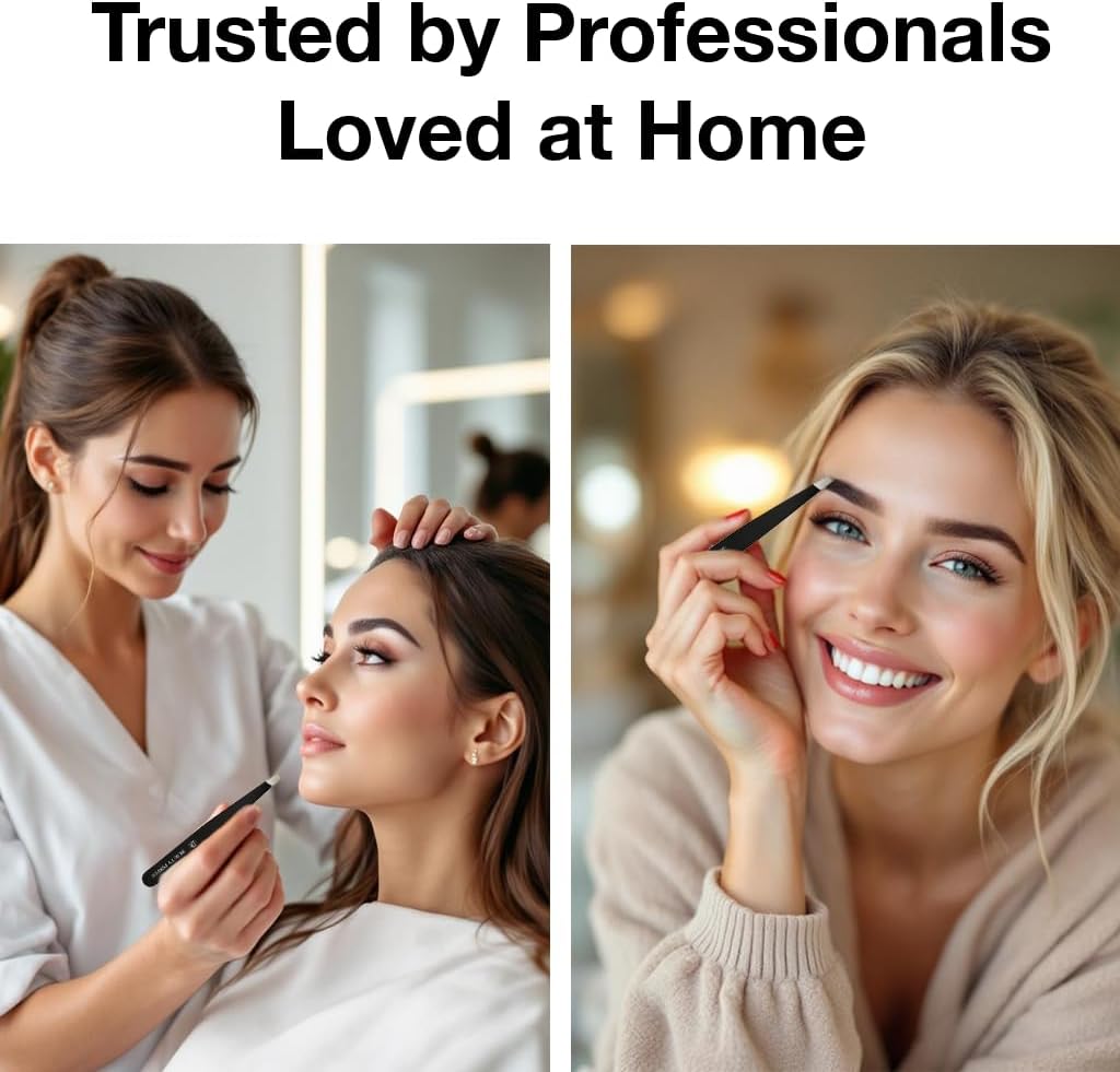 Ultra-Precision Professional Slant Tweezers for Women Facial Hair - German Stainless Steel, Lightweight Black Tweezers for Women & Men, Ideal for Eyebrow & Facial Grooming (3 Matte Black)