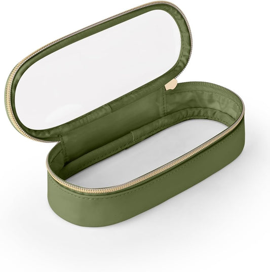 Clear Travel Makeup Brush Holder, Leather Makeup Brush Toiletry Bag, Portable Cosmetic Brush Case, Transparent Waterproof Makeup Brush Storage Bag, Green