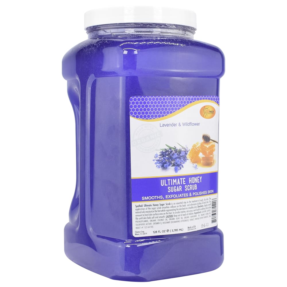 SPA REDI β Sugar Body Scrub, Honey, Lavender and Wildflower, 128 Oz Exfoliating, Moisturizing, Hydrating and Nourishing, Glow, Polish, Smooth and Fresh Skin - Body Exfoliator