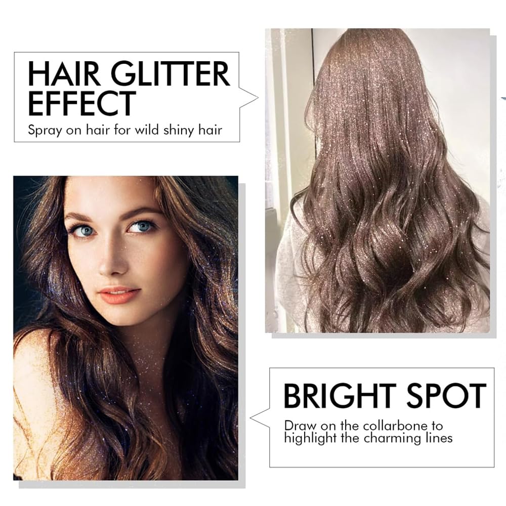 Glitter Body Highlighter Powder Body Shimmer Sparkle Face Brightening Highlighter Powder for Face Eyes Body Glow Makeup With sponge head(04#)