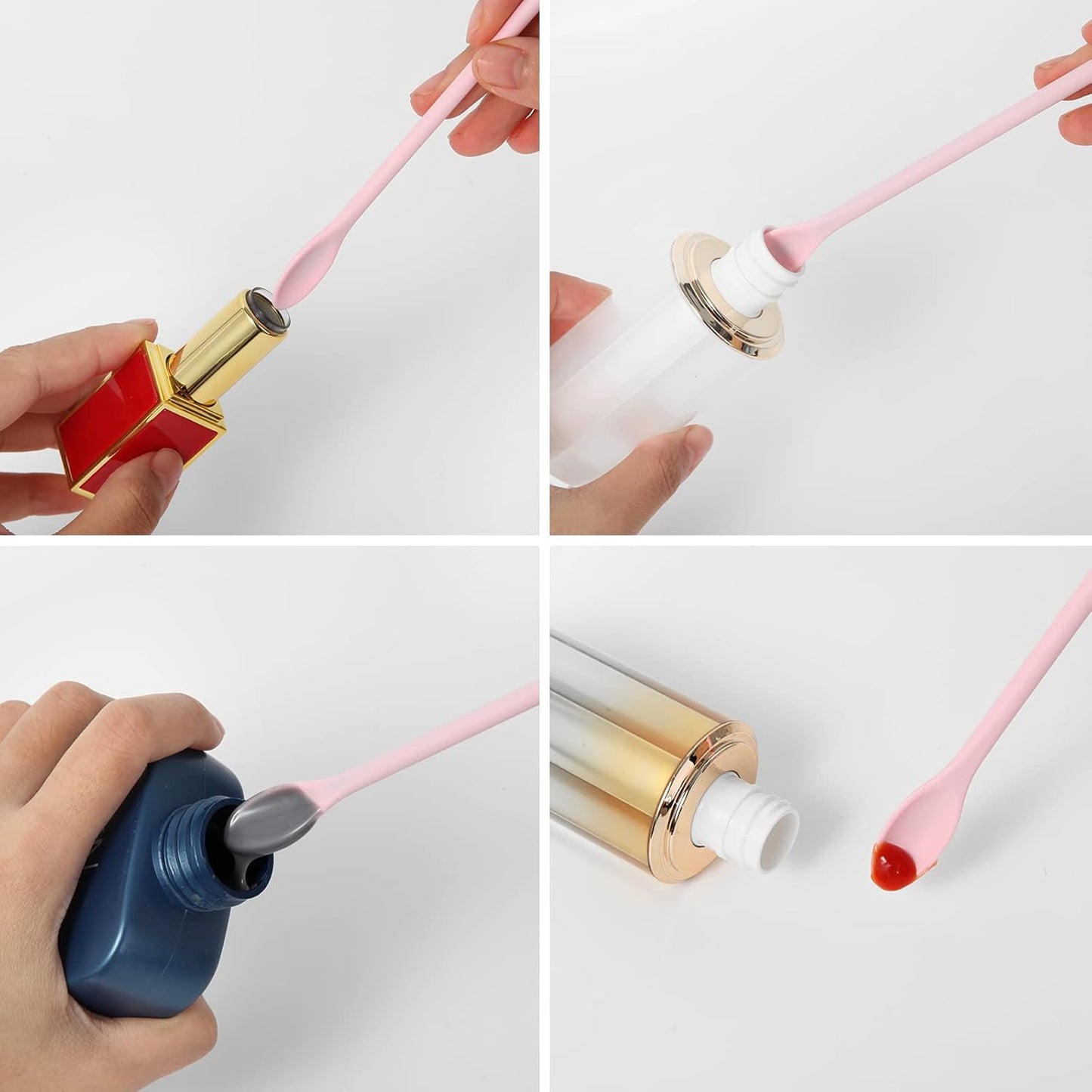 6 Pieces Multi Size Makeup Spatula, Beauty Spatula, Mini Small Silicone Spatula Set for Beauty and Kitchen, Tiny Scraper for Jar, Kitchen Bottles, Cosmetic (Pink)