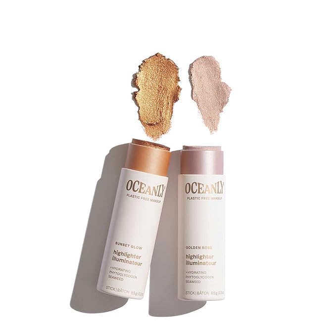 ATTITUDE Oceanly Lightweight Highlighter Stick, Titanium Dioxide-Free, EWG Verified, Plastic-Free, Vegan & Cruelty-free Makeup, Sunset Glow, 0.3 Ounces