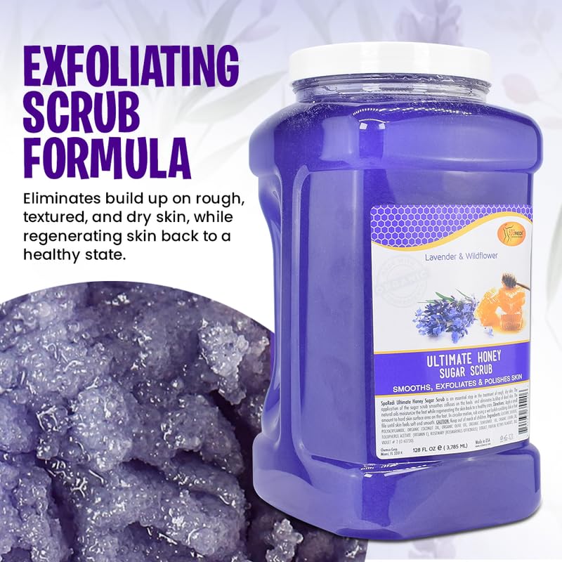 SPA REDI β Sugar Body Scrub, Honey, Lavender and Wildflower, 128 Oz Exfoliating, Moisturizing, Hydrating and Nourishing, Glow, Polish, Smooth and Fresh Skin - Body Exfoliator