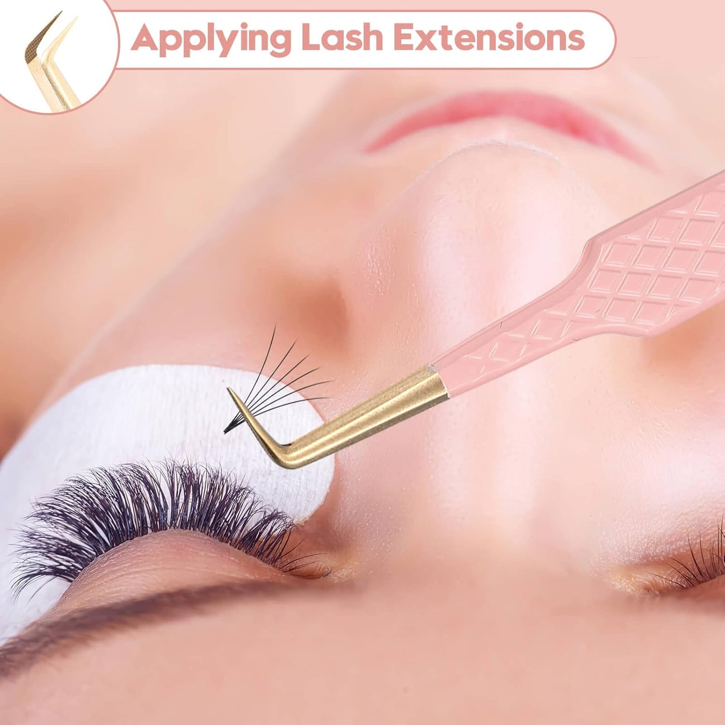 Ms.Queen Lash Tweezers for Eyelash Extensions,Precision 2Pcs Fiber Tip Grip 90 Degree Volume and Dolphin Isolation Lashing Tweezers Set