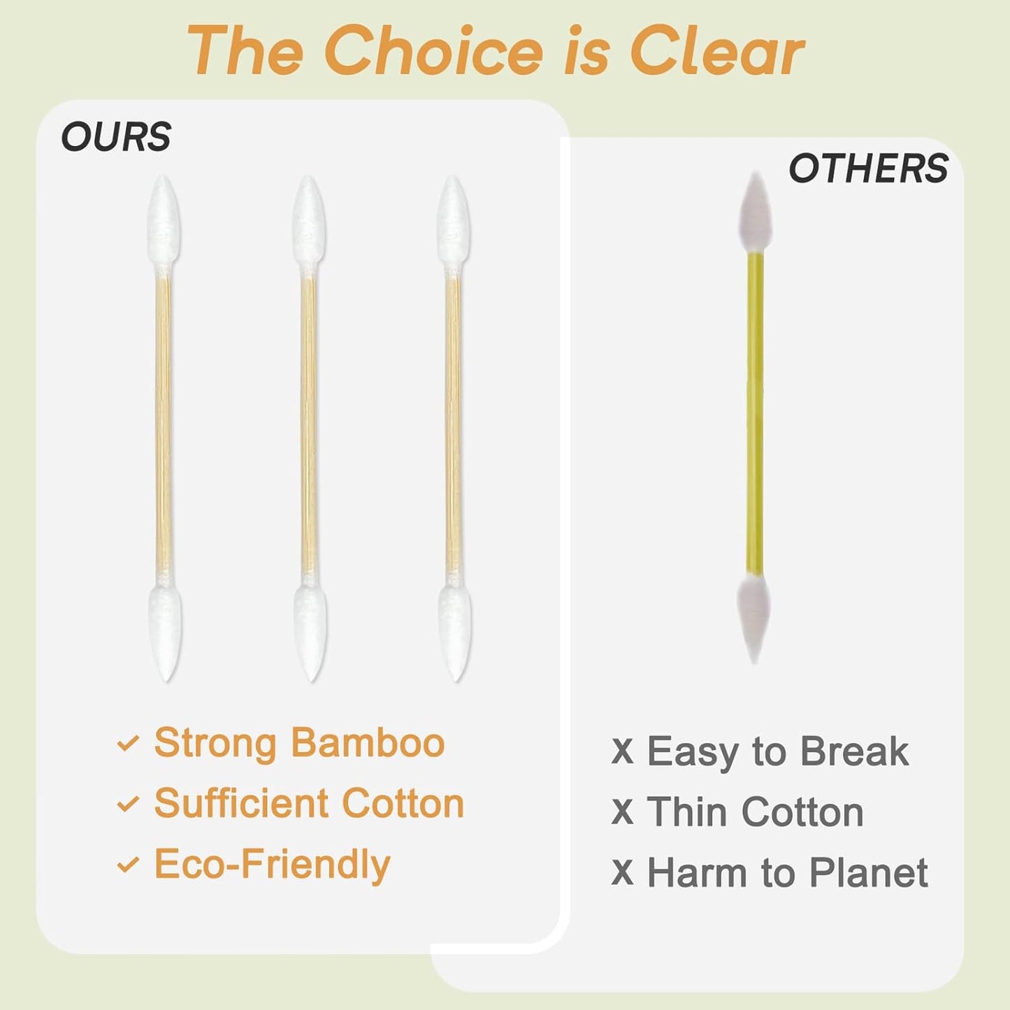 Organic Cotton Swabs 1000 Count in Storage Box, Double Pointed Cotton Swabs with Durable Bamboo Sticks, for Nail, Makeup, and Personal Use