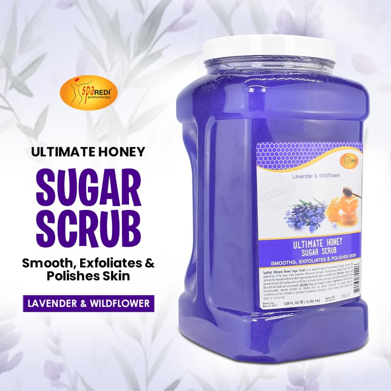 SPA REDI β Sugar Body Scrub, Honey, Lavender and Wildflower, 128 Oz Exfoliating, Moisturizing, Hydrating and Nourishing, Glow, Polish, Smooth and Fresh Skin - Body Exfoliator