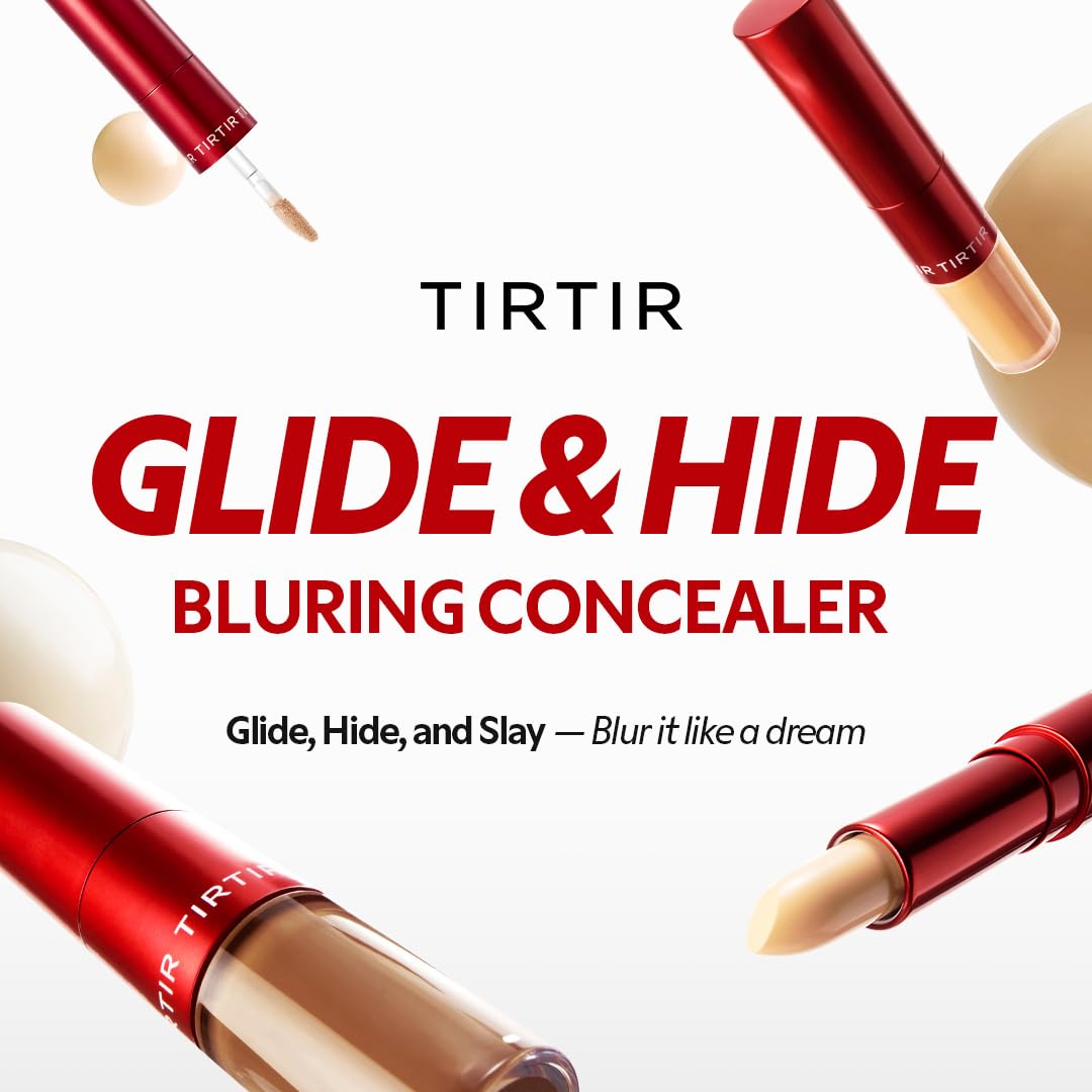 TIRTIR Glide&Hide Blurring Concealer - Creamy texture, Conceals dark circles and wrinkles, Dual formula (liquid tip & balm stick), Long-lasting wear, Korean Makeup, #8.5N, 0.28 Oz