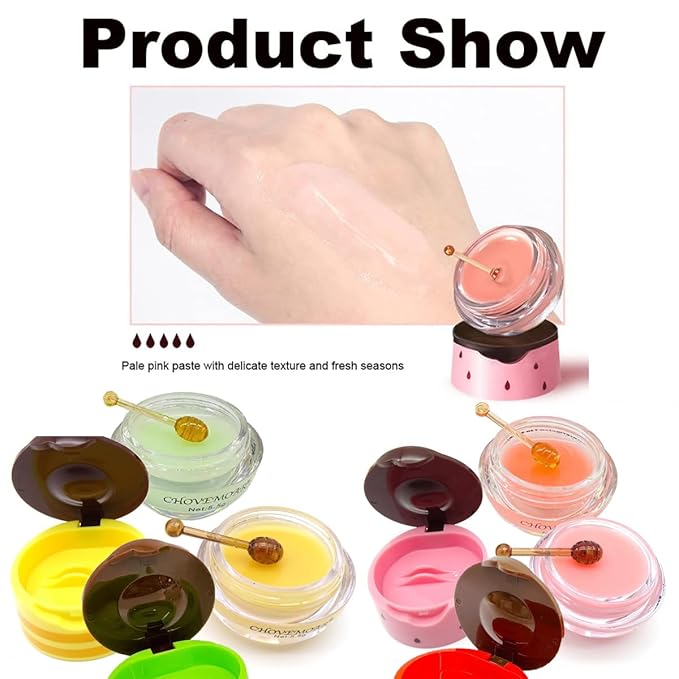 Fruit Lip Mask Set with Honey & Vitamin E, Moisturizing Overnight Treatment, Effective Reduces Lip Lines Prevention Dry and Cracked (6 Flavors)
