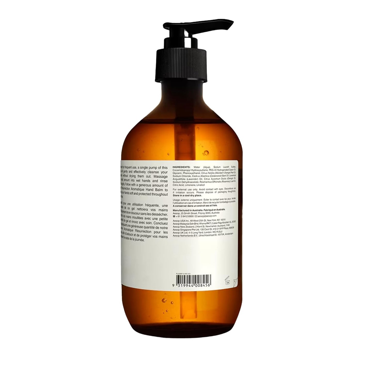 Aesop Resurrection Aromatique Hand Wash | Gentle Cleanser with Orange, Rosemary and Lavender Oils | 500mL / 16.9 oz