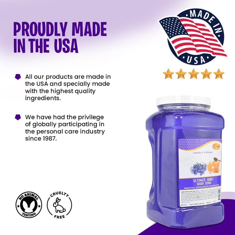SPA REDI β Sugar Body Scrub, Honey, Lavender and Wildflower, 128 Oz Exfoliating, Moisturizing, Hydrating and Nourishing, Glow, Polish, Smooth and Fresh Skin - Body Exfoliator