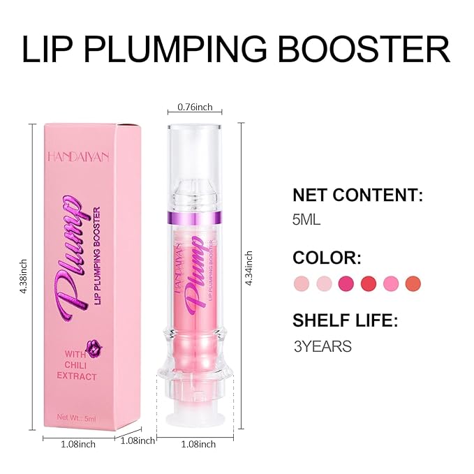 Natural Spicy Lip Plumping Booster Lip Plumping Oil,Lip Plumper Gloss, Ultra-Hydrating & Nourishing Plump and Pout Lip Plumper, Glossy Finish Fuller Lip Plumping Lip Gloss for Women Girls(3PC)