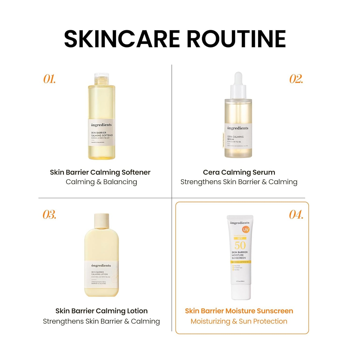 ONGREDIENTS Skin Barrier Moisture Sunscreen Broad Spectrum SPF 50, Glowy Finish, Non-Sticky, No White Cast, Hydrating, Moisturizing, Airy Texture, Korean Skin Care, All Skin Types (1.7 fl. Oz)