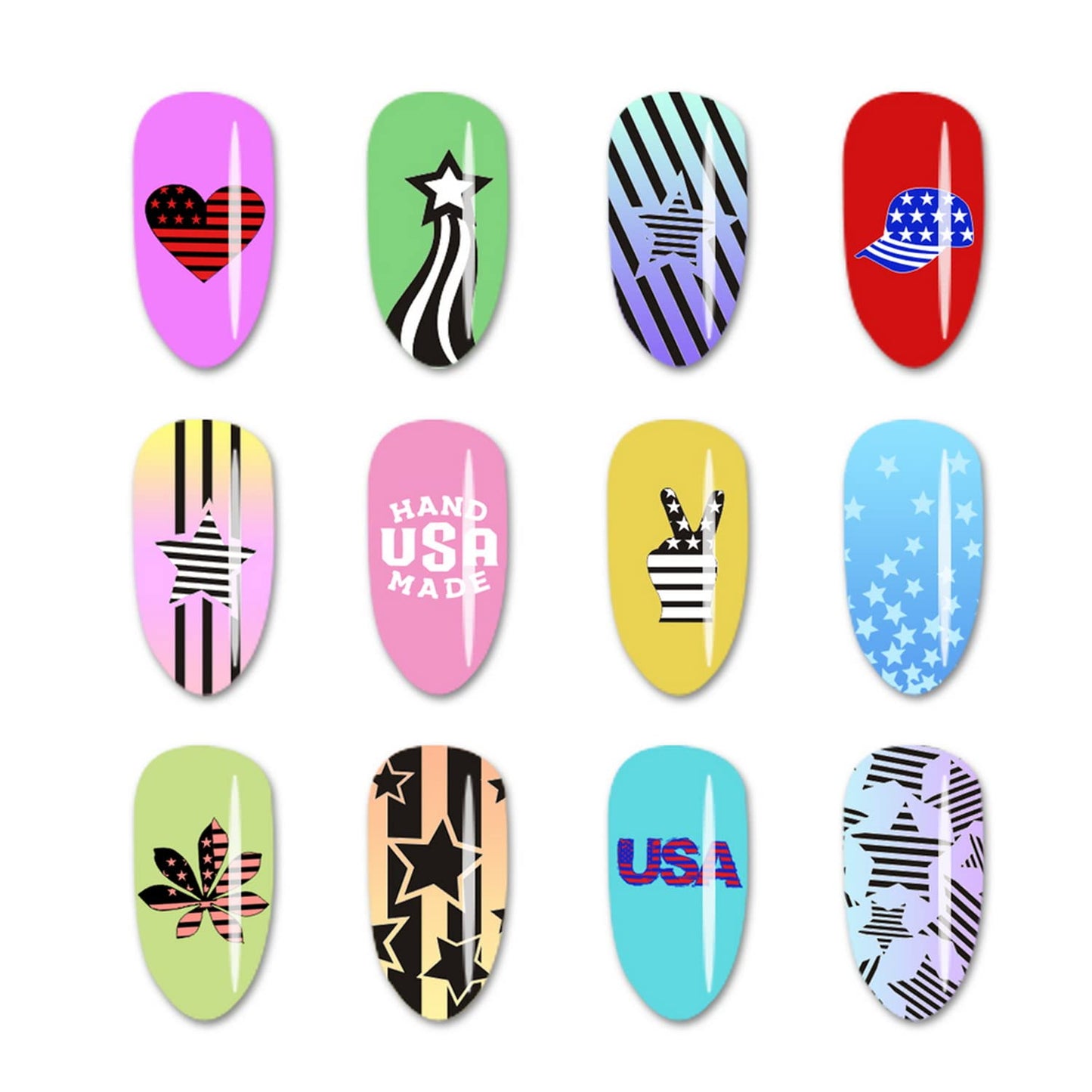 4th of July Nail Art Stamping Plates American Flag Designs Nail Stamp Templates DIY Stainless Steel Star Nail Image Polish Template Manicure Accessories for Women and Girls