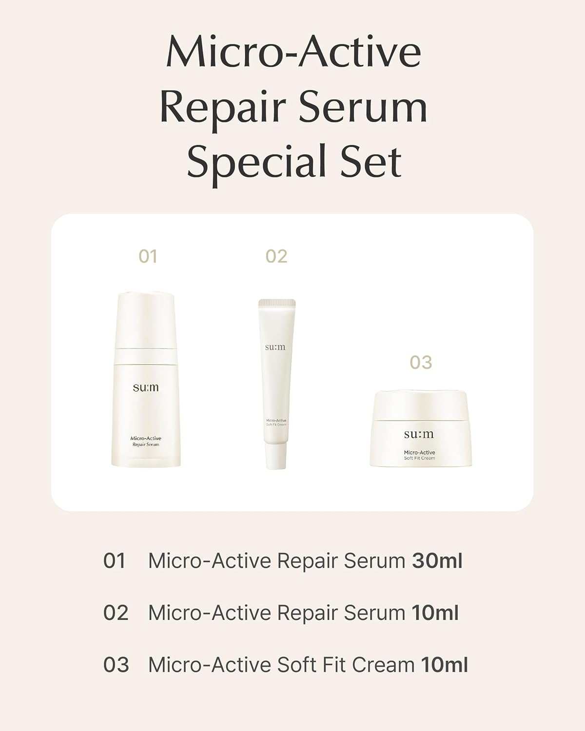 SU:M Micro-Active Repair Serum Set (3-piece set) - Hydrating and Calming Korean Skincare Serum for Sensitive and Acne-Prone Skin, Reduces Pores and Enhances skin tone