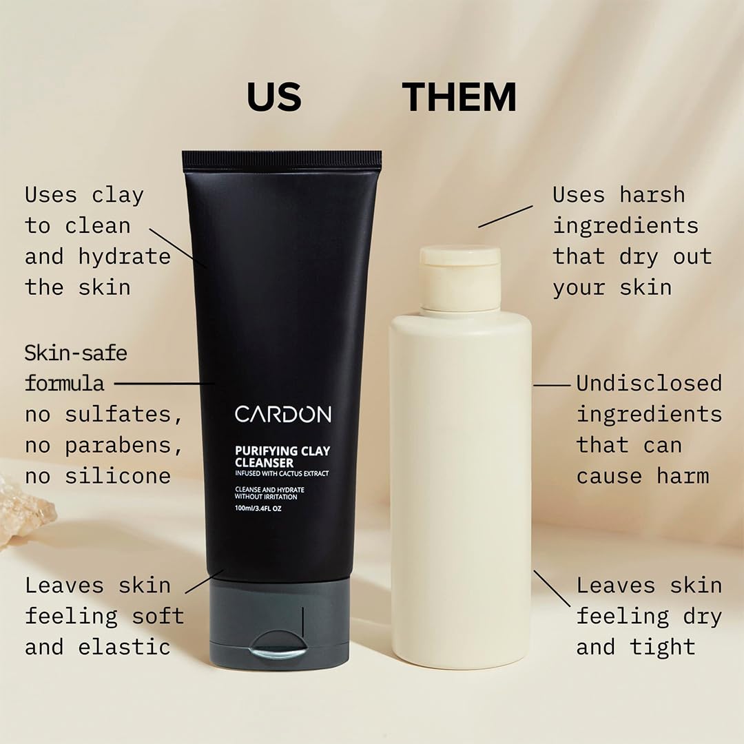 Cardon Men's Deep Pore Cleaning Clay Face Wash, 4x Better Than Charcoal, Oily, Acne-Prone Skin | Korean Premium Skin Care | Remove Face Oil & Dirt, (1 CT)