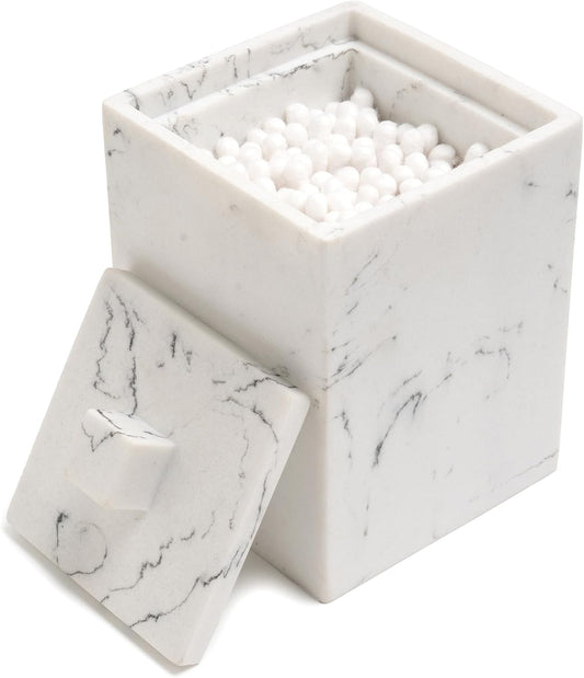 Qtips Holder with lid, q tips holder, Cotton Ball Holders for Bathroom, Resin Bathroom Jars, Cotton Ball Organizer for Jewelry Necklace Ring Earring Storage Jar Gift Case, Gravel White