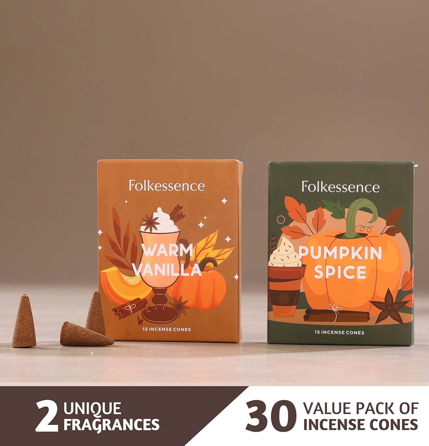 Folkulture Incense Cone Scented | Set of 2 (30) Fall Incense Cones, Dual Set | Pumpkin Spice Inscents, Fall Scents or Inscents-Cones for Relaxation | Fall Essentials for Meditation
