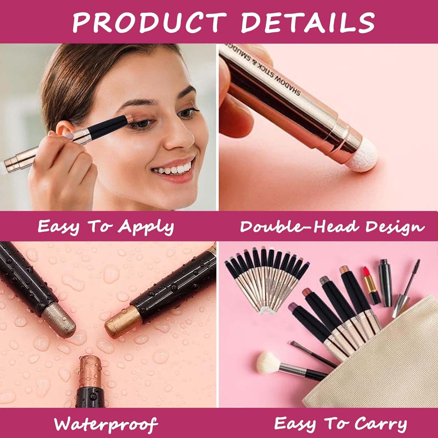 White Eyeshadow Stick Makeup,Cream Shimmer Smooth Glitter Eye Shadow Pencil Base Primer Palette, Waterproof Long Lasting EyeShadow Pen White Liner, Highlighter Stick Dimensional Eyes Look 01