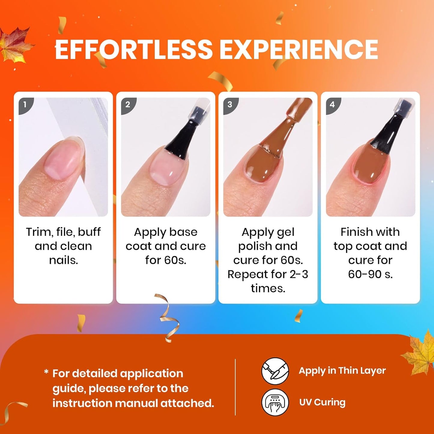 Beetles Fall Gel Nail Polish Set - Fall Yard Gel Polish Kit, 20 Color Orange Burgundy Red Navy Blue Glitter, Soak Off LED UV with Base Top Coat Nail Art Manicure Gift for Women