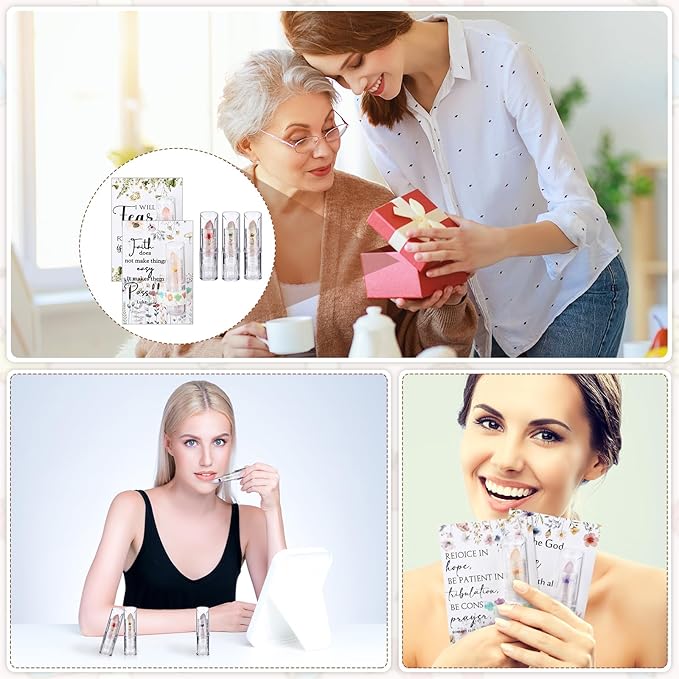 12 Sets Christian Lip Balms with Inspirational Bible Verse Card Bulk Gifts for Women Flower Sign Taste Lip Balm with Tag for Employee Coworker Teacher Family Church Wedding Favor