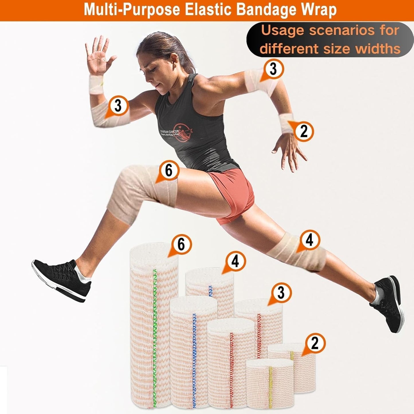 Premium Elastic Bandage Wrap 6 inch 10 Pack Reusable Versatile Self-Closing Compression Bandage Wraps for Ankles, Wrists Knee, Tummy and Body Cotton Lymphedema Wraps for Legs Latex-Free