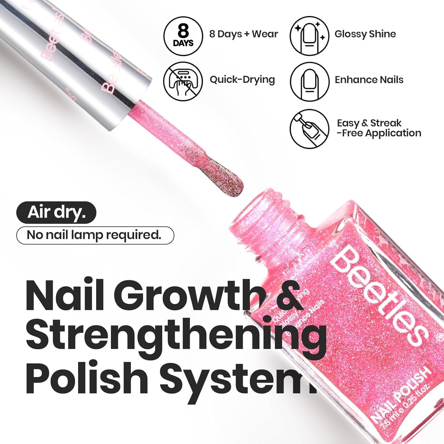 Beetles Glitter Nail Polish Set, 6 Colors Pink Nail Polish Kit Shimmer Gold Nude Jelly Pink Reverie Quick Dry Fingernail Polish Gifts for Women Salon DIY Manicure Kit