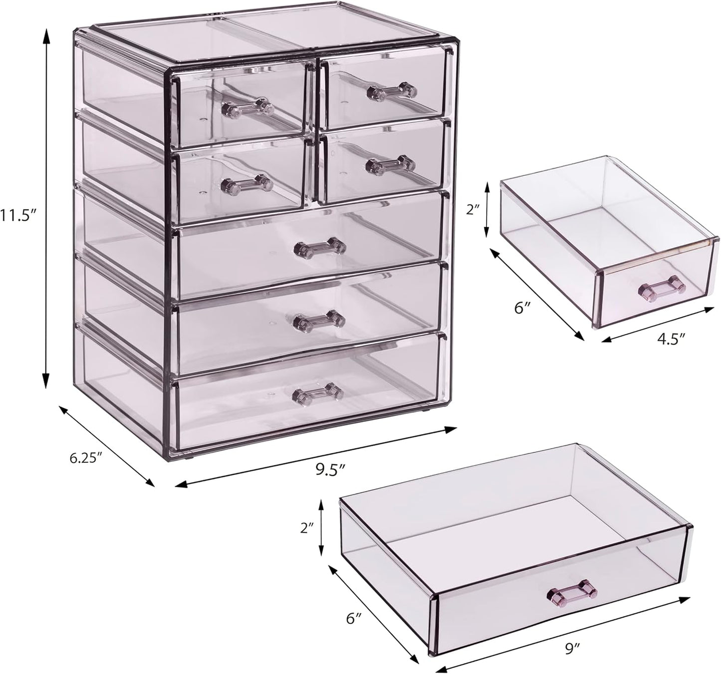 Sorbus Acrylic Makeup Organizer - Organization and Storage Case for Cosmetics Make Up & Jewelry - Big Clear Makeup Organizer for Vanity, Bathroom, College Dorm, Closet, Desk (3 Large, 4 Small Drawers)