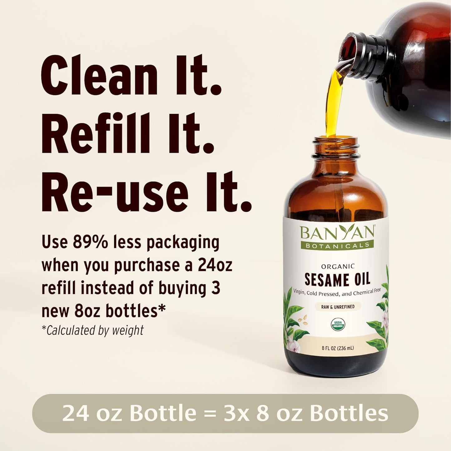 Banyan Botanicals Sesame Oil – Organic & Unrefined Sesame Oil for Skin, Body, Hair & More – Multiple Sizes – 8 oz – Non GMO Sustainably Sourced Vegan