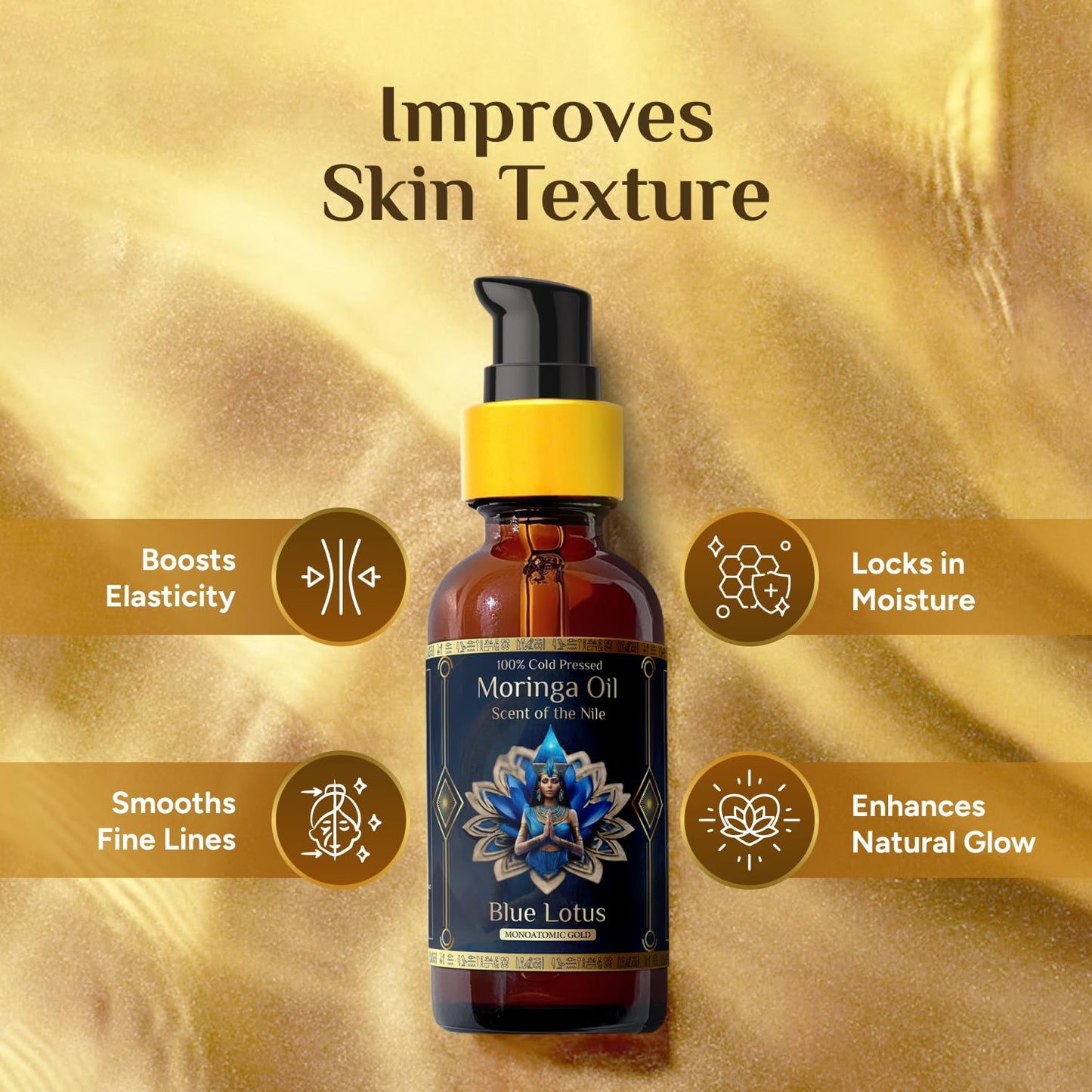 Pure Organic Moringa Oil with Blue Lotus Flower | Deep Hydrating & Anti-Aging Ritual Oil for Skin, Hair & Nails | Premium 100% Cold Pressed Moringa Seed Extraction, Nourishes & Hydrates Skin 1oz.