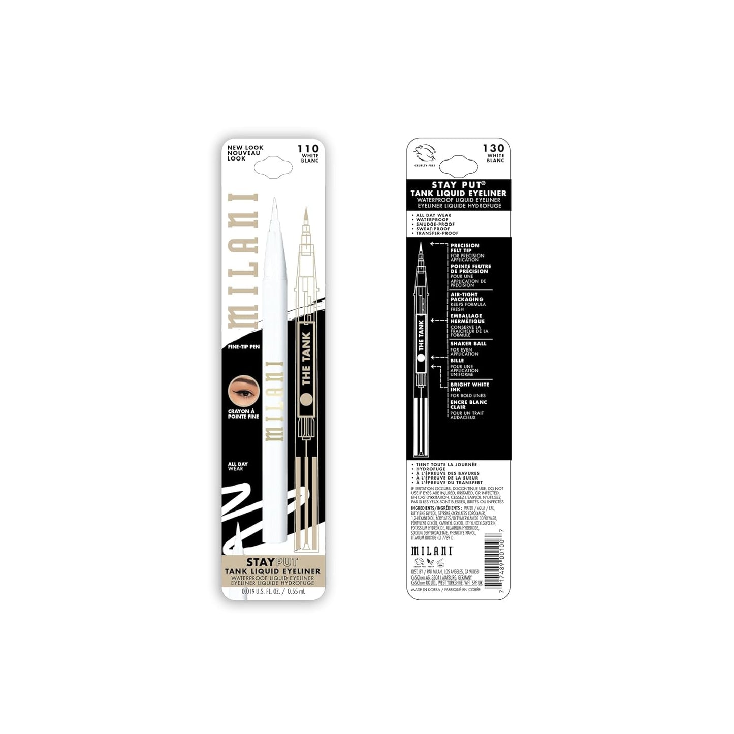 Milani The Tank Liquid Eyeliner - No-Skip Liquid Eyeliner Pen, Waterproof Formula, Makeup Pen, Long Lasting & Smudgeproof - 130 White