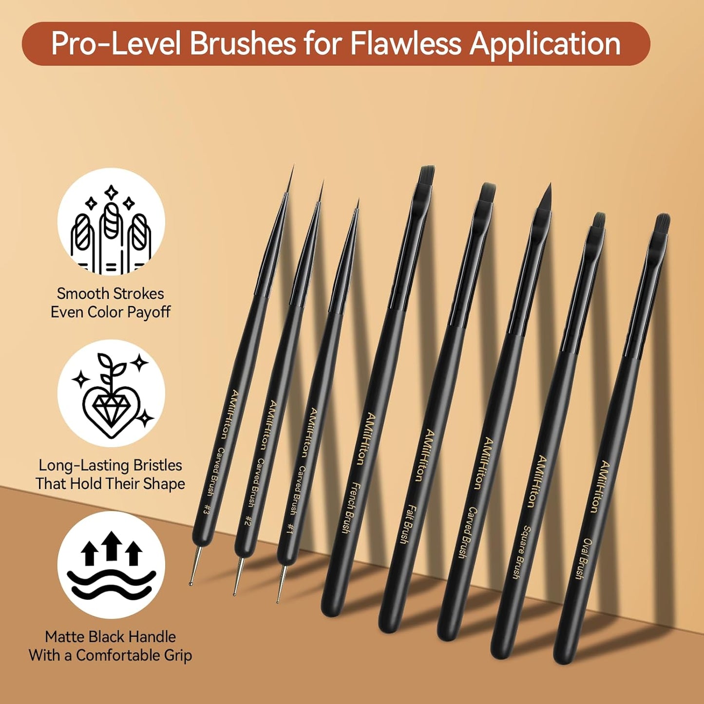 8PCS Nail Art Brushes for Builder Gel, Polygel & Polish – Flat, Round, Liner, French Tip & Detail Brushes for 3D Acrylic Flowers – Professional Nail Painting & Design Tools