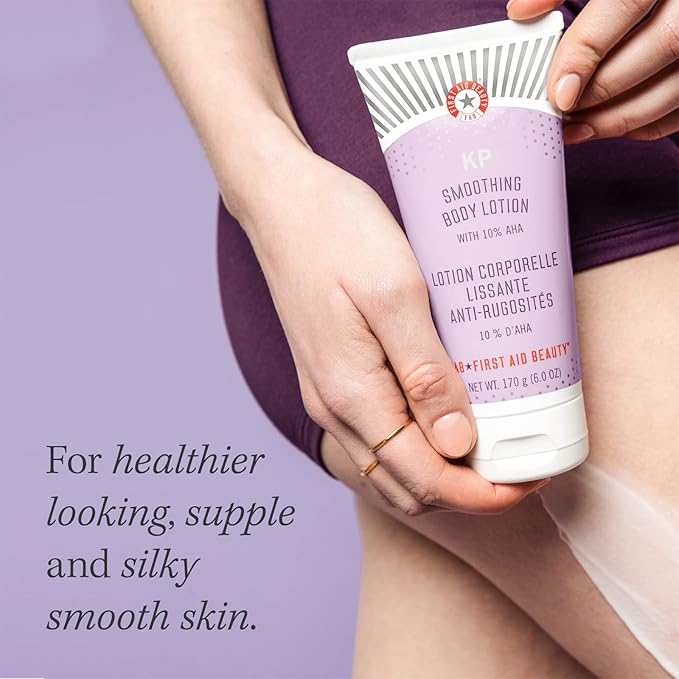 First Aid Beauty - Smooth Operators Trio: KP Bump Eraser Body Scrub, 8 oz, Smoothing Lotion, 6oz, and Ingrown Hair Pads, 28 Pads, Deep Moisture Exfoliating Skin Treatment Set with BHA & AHA, 3ct
