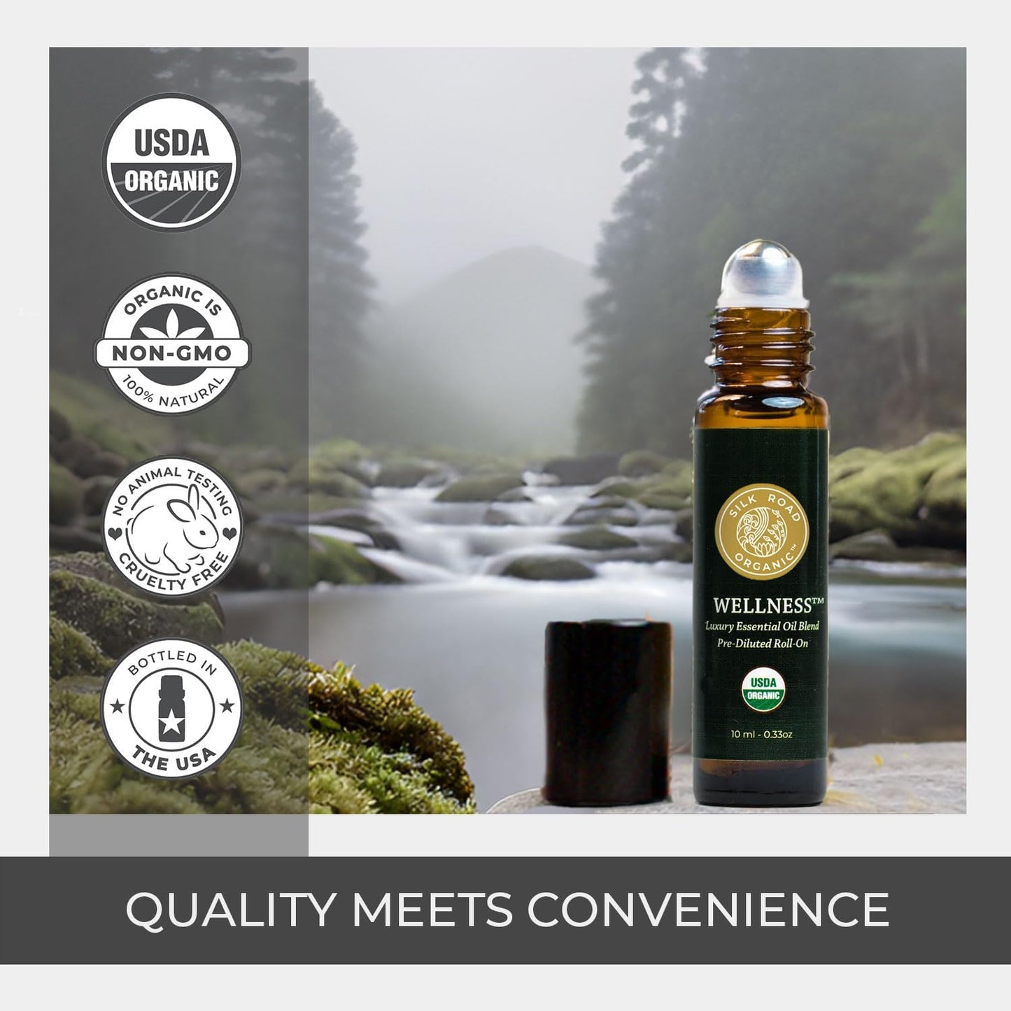 Silk Road Organic Wellness Essential Oil Vitality Blend Roll On - 100% Pure USDA Certified Frankincense, Cypress, Cedarwood, Clary Sage, Orange - Thrive Naturally, 10 ml Roller