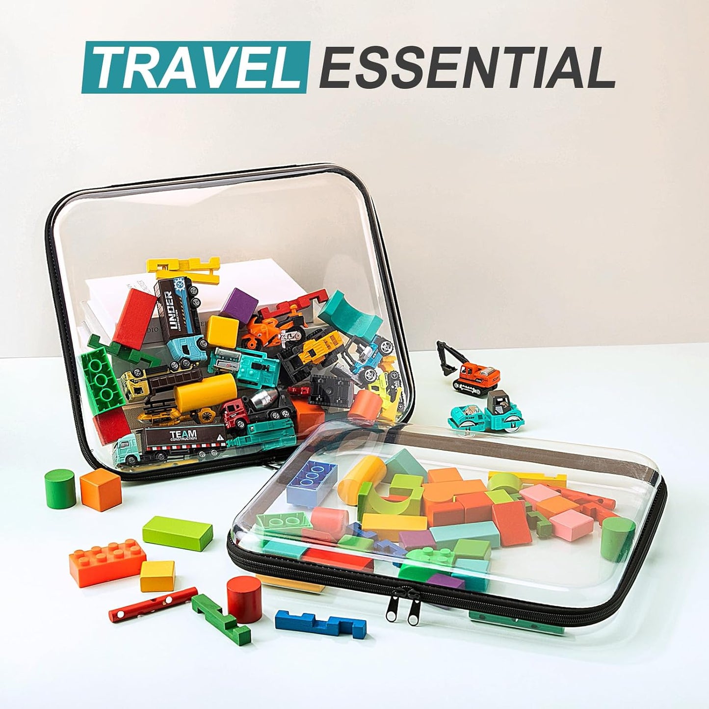 Sanwuta 6 Pcs Clear Hard Zipper Case Pencil Pouches Hard Plastic Zipper Pouches Makeup Bag Transparent Cases for Snacks Plastic Storage Organizer Box for Travel(Black,13.78 x 11.81 x 2 Inch)