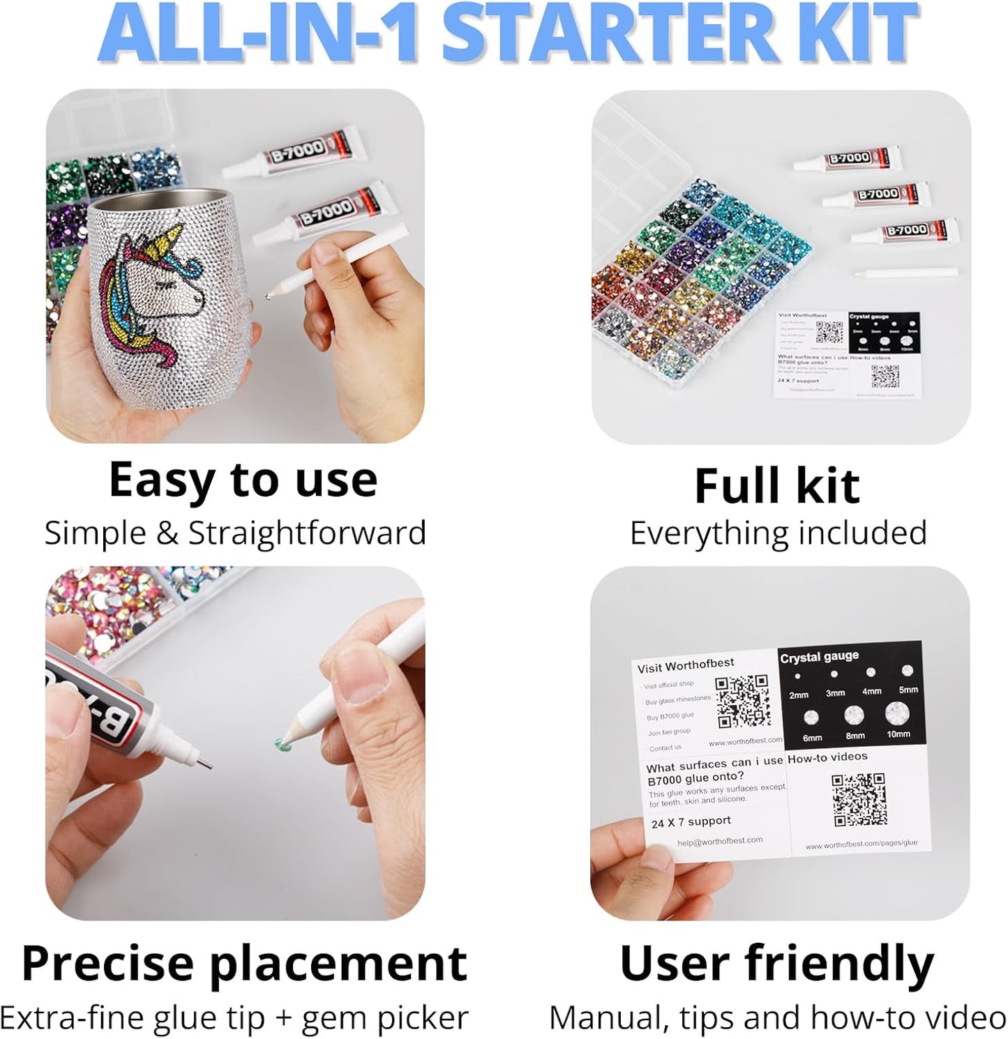 30000Pcs Resin Jelly Rhinestones Set for Crafting Bedazzling, Baby Blue AB Flatback Gems Jewels for Crafts Clothes Shoes Fabric Outfit Nails Makeup, Flat Back Crystal 2-6mm with b 7000 Glue